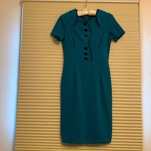 Retro teal dress with black detailing size small